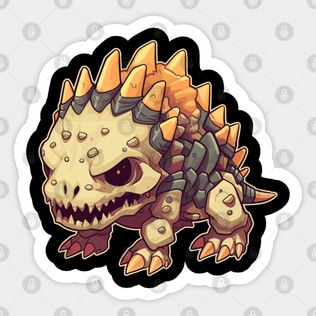 Spooky Chibi Stegosaurus Isometric Dinosaur Skeleton Sticker by DanielLiamGill